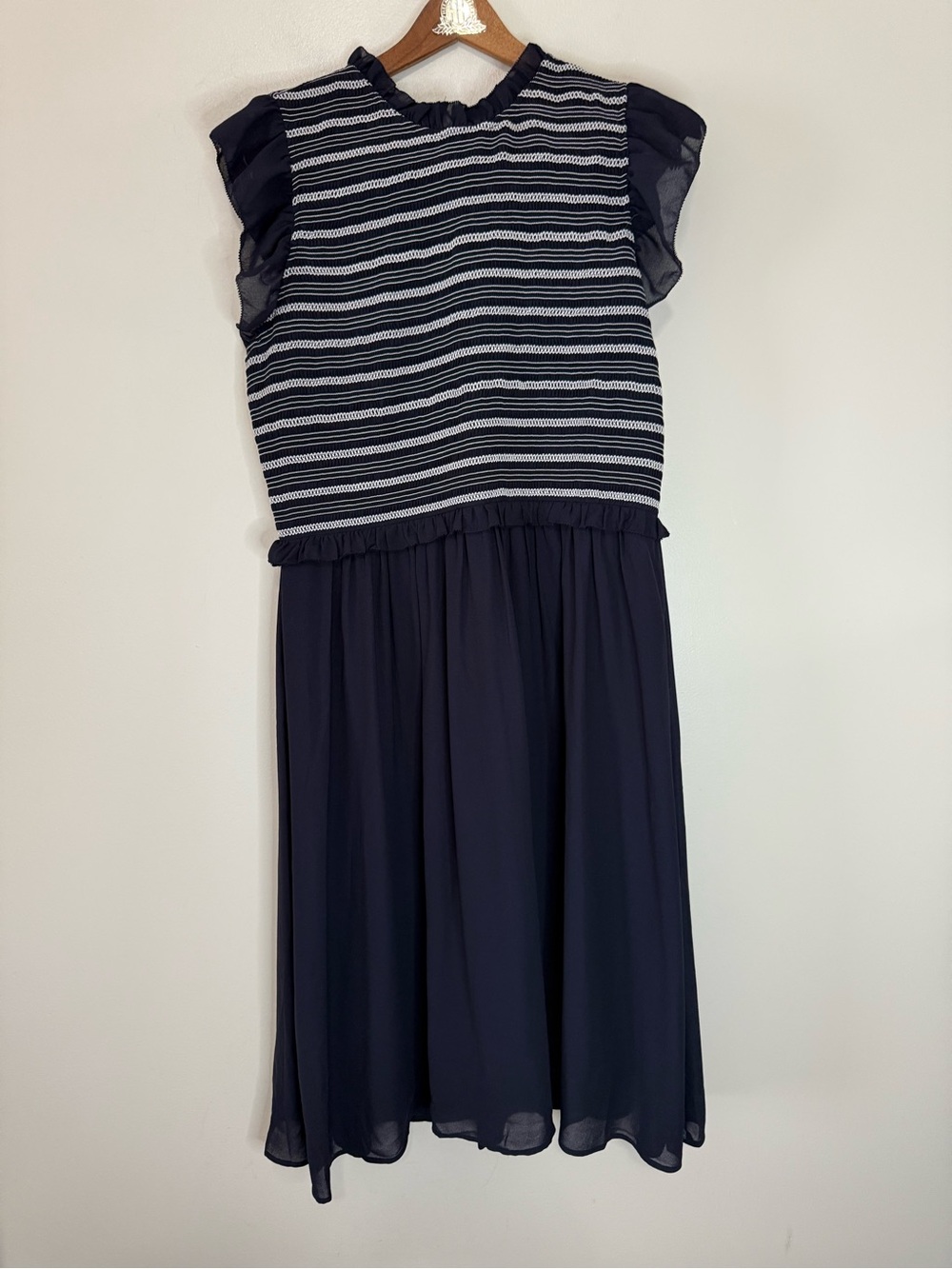 Ann Taylor NWT Navy & white Striped Chiffon Dress in size 12